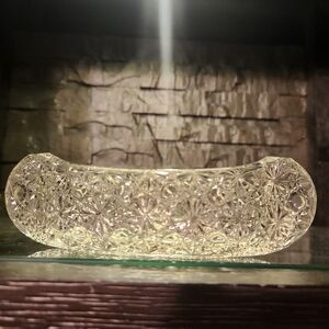 Fenton Daisy And Button Clear Glass Canoe Candle Holder/Trinket Dish